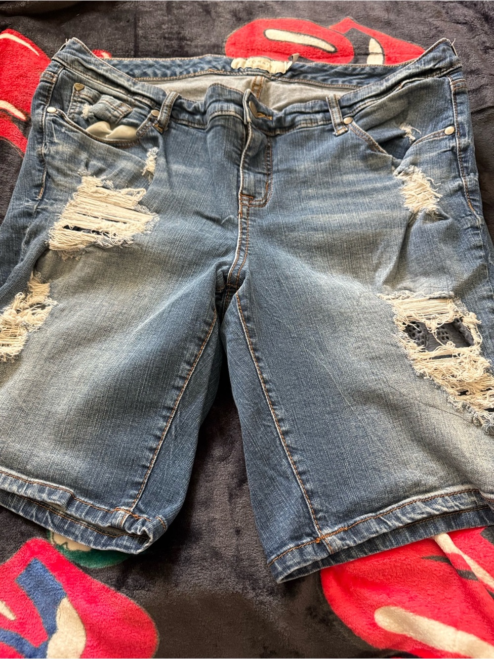 torrid Distressed Light Blue Denim Bermuda Shorts
